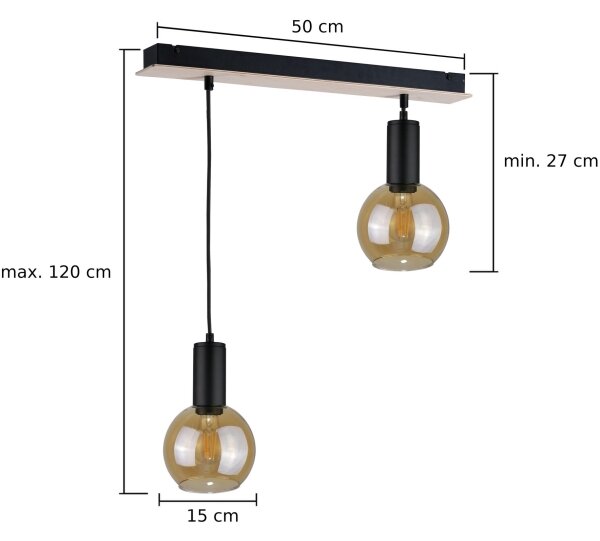 Lampadario a sospensione con filo JANTAR WOOD 2xE27/60W/230V