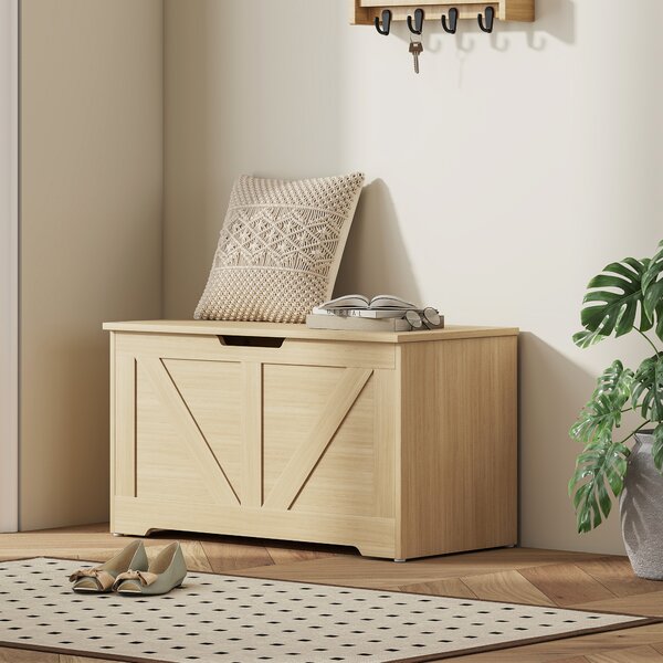 HOMCOM Baule contenitore con coperchio e cerniere sicurezza, 80x40x45 cm, Legno naturale | Aosom Italy