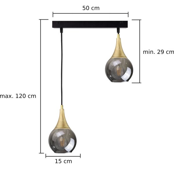 Lampadario a sospensione con filo LACRIMA SMOKY 2xE27/60W/230V