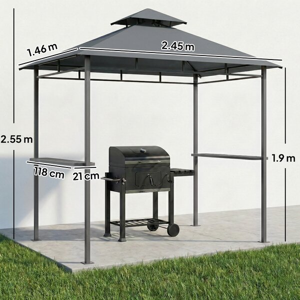 Outsunny Gazebo barbecue con doppio tetto ventilato e ripiani laterali, 2,4x1,4 m | Aosom Italy