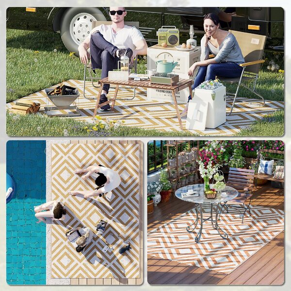 DecHome Tappeto da Esterno per Balcone e Terrazza Reversibile con Fantasia Geometrica 182x274 cm colore Marrone/Bianco - R3730TE