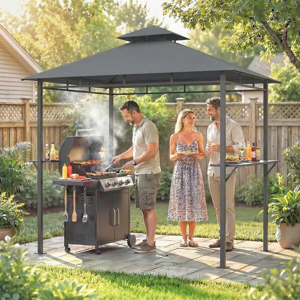 Outsunny Gazebo barbecue con doppio tetto ventilato e ripiani laterali, 2,4x1,4 m | Aosom Italy