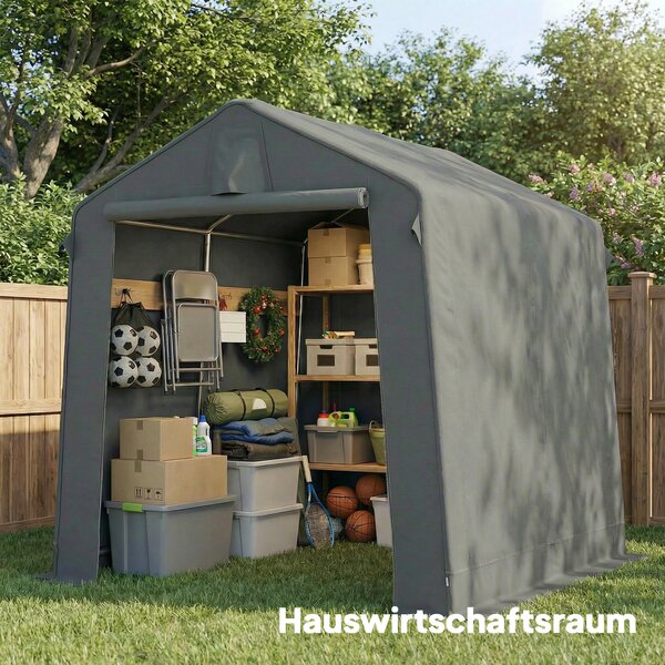 Outsunny Tenda garage impermeabile con porta avvolgibile, 2,3x1,9 m, Grigio scuro | Aosom Italy