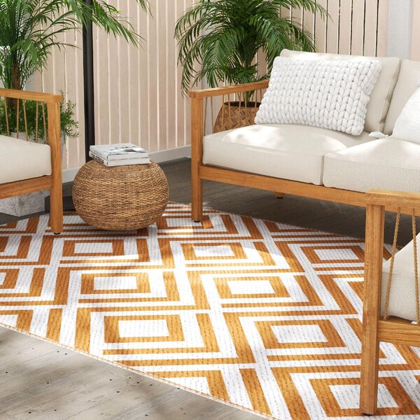 DecHome Tappeto da Esterno per Balcone e Terrazza Reversibile con Fantasia Geometrica 182x274 cm colore Marrone/Bianco - R3730TE