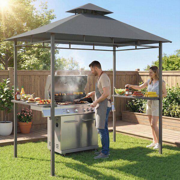 Outsunny Gazebo barbecue con doppio tetto ventilato e ripiani laterali, 2,4x1,4 m | Aosom Italy