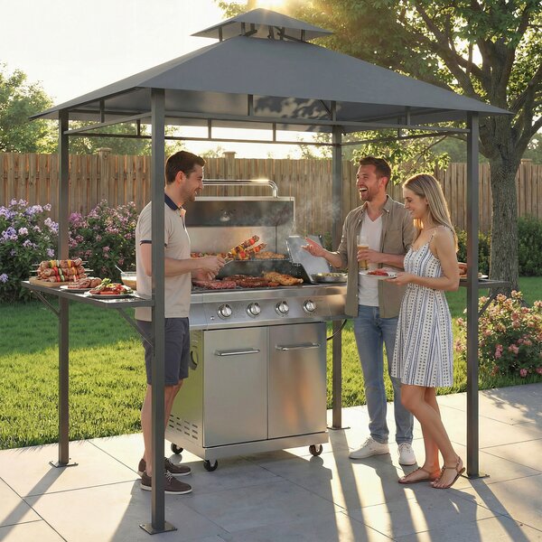 Outsunny Gazebo barbecue con doppio tetto ventilato e ripiani laterali, 2,4x1,4 m | Aosom Italy