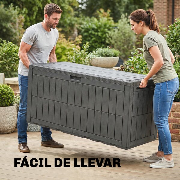 Outsunny Cassapanca esterno 440 L in resina impermeabile con coperchio, Marrone | Aosom Italy