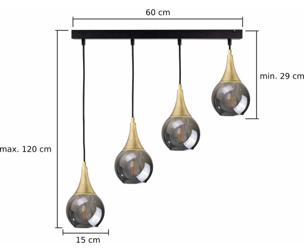 Lampadario a sospensione con filo LACRIMA SMOKY 4xE27/60W/230V