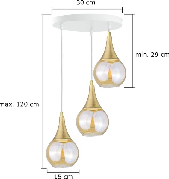 Lampadario a sospensione con filo LACRIMA WHITE 3xE27/60W/230V diametro 30 cm