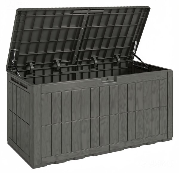 Outsunny Cassapanca esterno 440 L in resina impermeabile con coperchio, Marrone | Aosom Italy