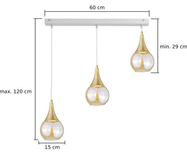 Lampadario a sospensione con filo LACRIMA WHITE 3xE27/60W/230V