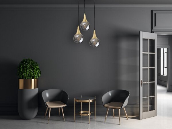 Lampadario a sospensione con filo LACRIMA SMOKY 3xE27/60W/230V diametro 30 cm