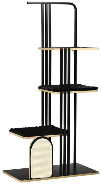 PawHut Tiragraffi industriale con 3 piattaforme, cuscini e pannello graffiante, 85x48x170 cm, Nero | Aosom Italy