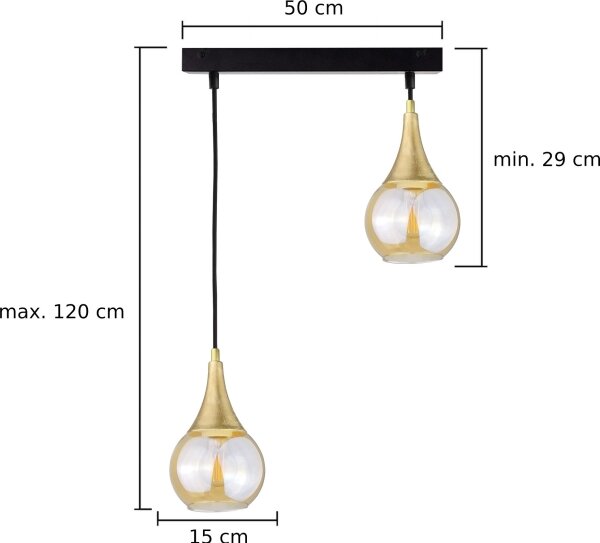 Lampadario a sospensione con filo LACRIMA HONEY 2xE27/60W/230V