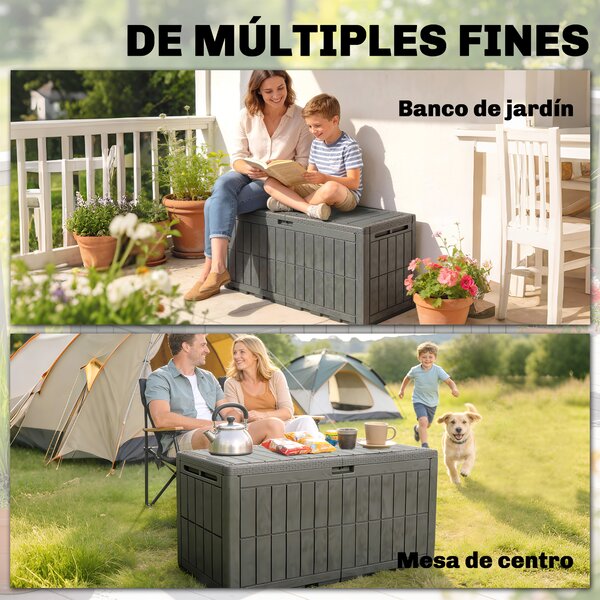 Outsunny Cassapanca esterno 440 L in resina impermeabile con coperchio, Marrone | Aosom Italy