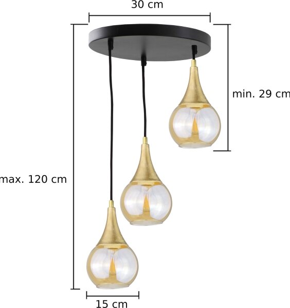 Lampadario a sospensione con filo LACRIMA HONEY 3xE27/60W/230V diametro 30 cm