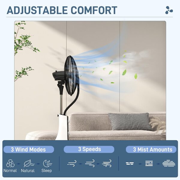 DecHome Ventilatore Nebulizzatore con Serbatoio 3 Litri 3 Modalit e 3 Velocit 44.5x38.5x120 cm colore Bianco/Nero - 0MXW112F