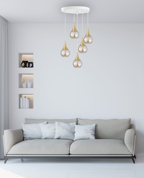 Lampadario a sospensione con filo LACRIMA WHITE 5xE27/60W/230V diametro 45 cm