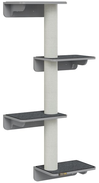 PawHut Tiragraffi parete 137 cm con 4 piattaforme e pali in sisal, per gatti fino 5 kg | Aosom Italy