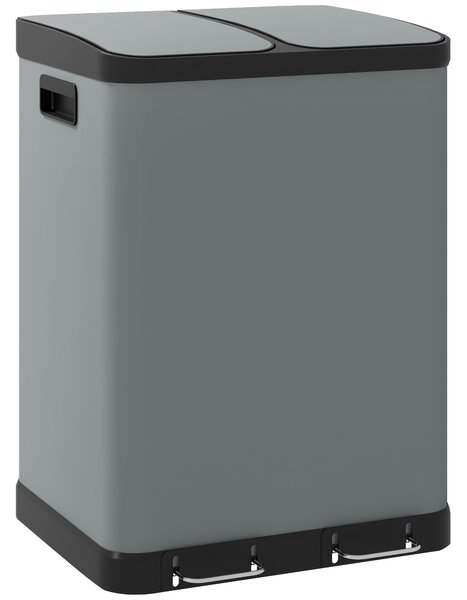 HOMCOM Pattumiera doppio scomparto 2x30 L con pedale e secchi estraibili, Grigio | Aosom Italy