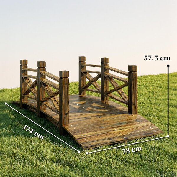 Outsunny Ponte giardino in legno con parapetto, 174x78x57,5 cm, Carbonizzato | Aosom Italy