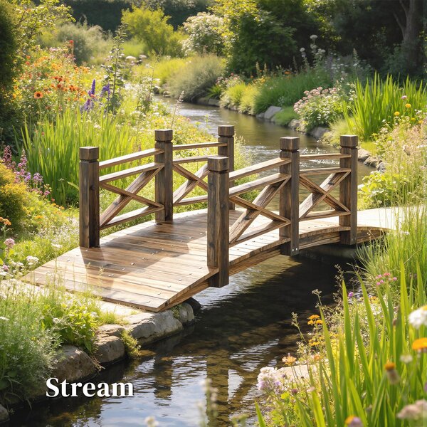 Outsunny Ponte giardino in legno con parapetto, 174x78x57,5 cm, Carbonizzato | Aosom Italy