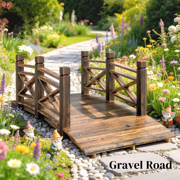 Outsunny Ponte giardino in legno con parapetto, 174x78x57,5 cm, Carbonizzato | Aosom Italy