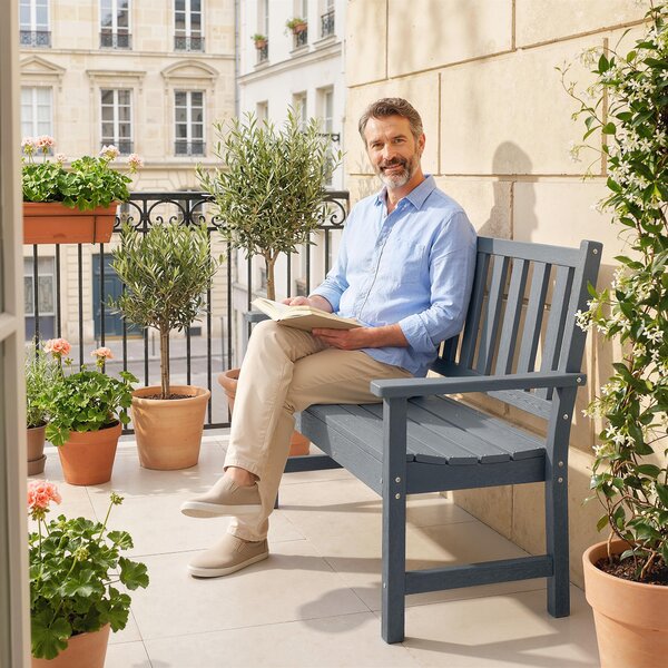 Outsunny Panchina giardino 2 posti effetto legno con schienale, Grigio | Aosom Italy