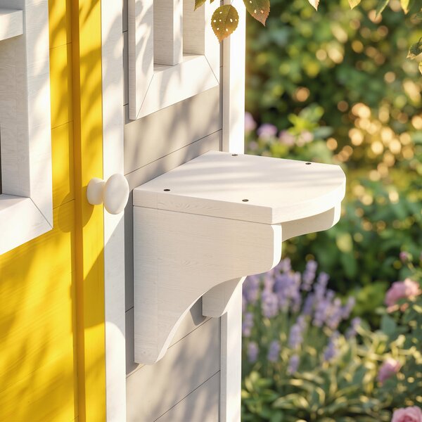 Outsunny Casetta bambini legno con porta, finestre e fioriere, Grigio | Aosom Italy