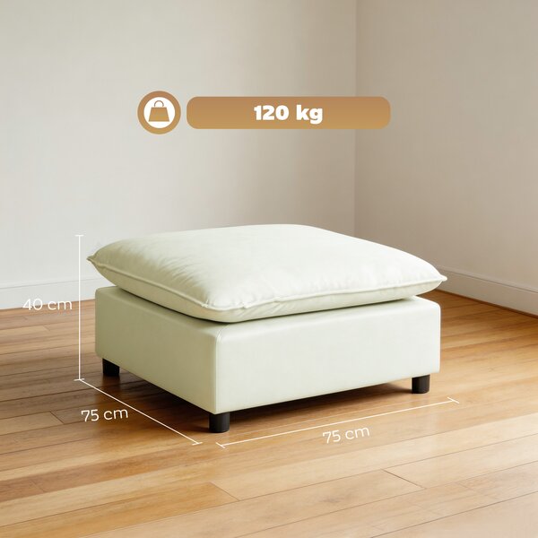 HOMCOM Pouf poggiapiedi moderno in tessuto, 75 cm, Bianco crema | Aosom Italy