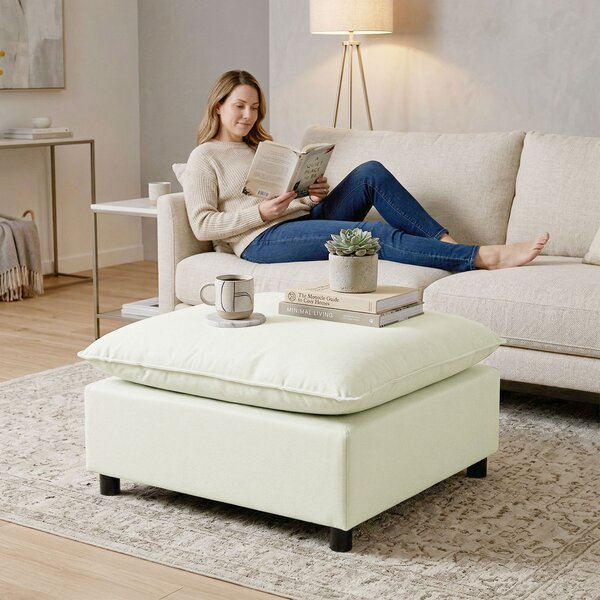 HOMCOM Pouf poggiapiedi moderno in tessuto, 75 cm, Bianco crema | Aosom Italy