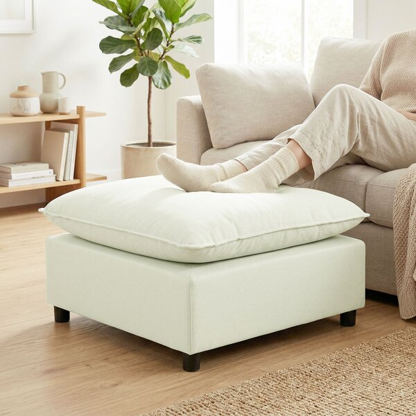 HOMCOM Pouf poggiapiedi moderno in tessuto, 75 cm, Bianco crema | Aosom Italy