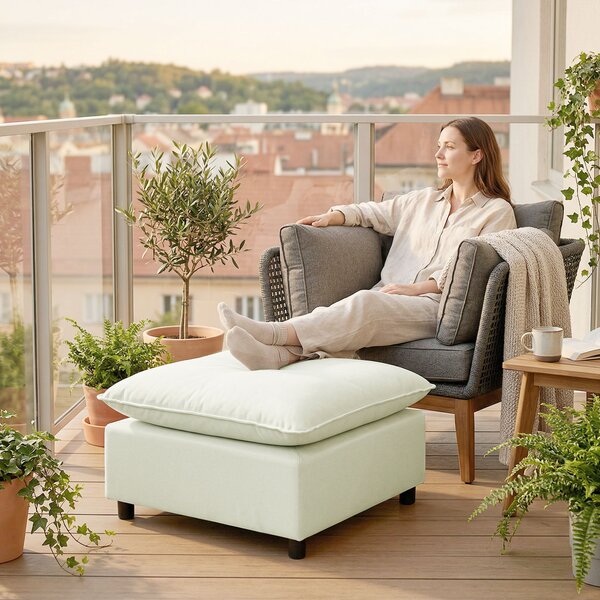 HOMCOM Pouf poggiapiedi moderno in tessuto, 75 cm, Bianco crema | Aosom Italy