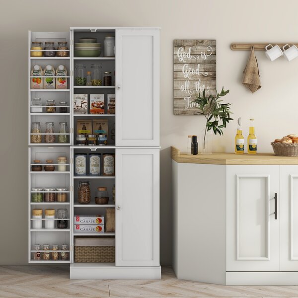 HOMCOM Armadio dispensa cucina con 4 ante e ripiani regolabili, Bianco | Aosom Italy