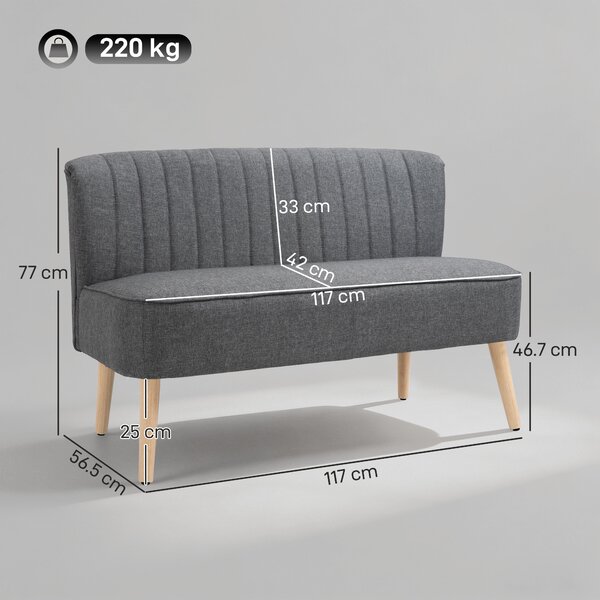 HOMCOM Divano 2 posti imbottito effetto lino con telaio in legno, 117 cm, Grigio | Aosom Italy