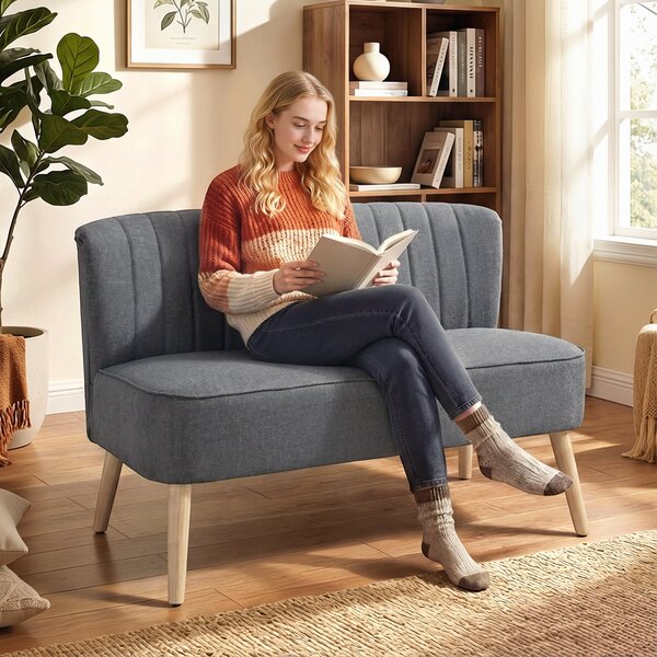 HOMCOM Divano 2 posti imbottito effetto lino con telaio in legno, 117 cm, Grigio | Aosom Italy