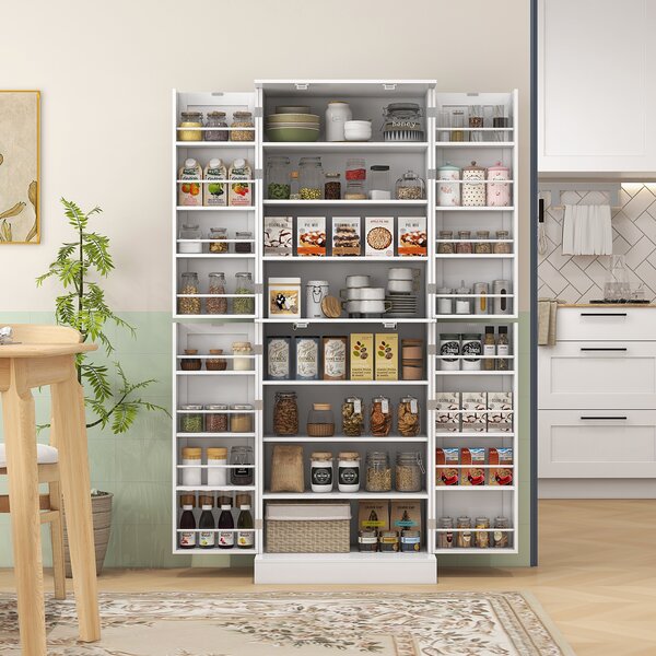 HOMCOM Armadio dispensa cucina con 4 ante e ripiani regolabili, Bianco | Aosom Italy