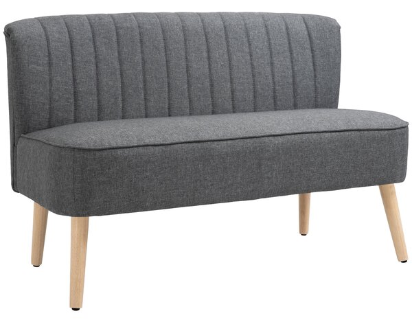 HOMCOM Divano 2 posti imbottito effetto lino con telaio in legno, 117 cm, Grigio | Aosom Italy