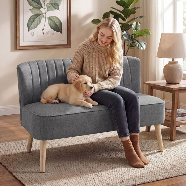 HOMCOM Divano 2 posti imbottito effetto lino con telaio in legno, 117 cm, Grigio | Aosom Italy