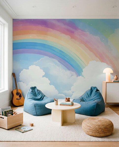 Carta da parati Arcobaleno nel cielo, Carta da parati per Bambini, Carta da parati per bambini Arcobaleno, w04487 : Uwalls.it