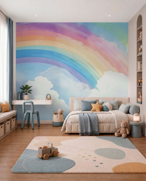 Carta da parati Arcobaleno nel cielo, Carta da parati per Bambini, Carta da parati per bambini Arcobaleno, w04487 : Uwalls.it