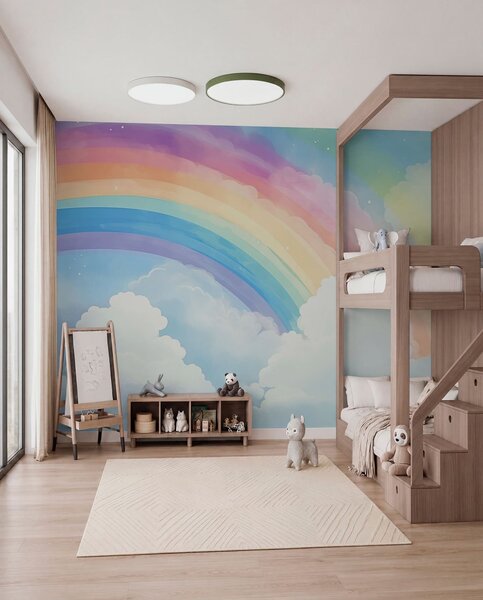 Carta da parati Arcobaleno nel cielo, Carta da parati per Bambini, Carta da parati per bambini Arcobaleno, w04487 : Uwalls.it