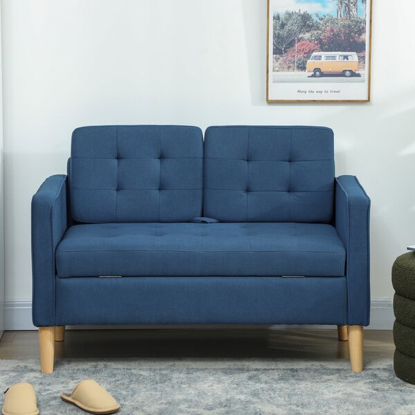 HOMCOM Divano 2 posti con contenitore e rivestimento capitonné, 117x62x78 cm, Blu | Aosom Italy