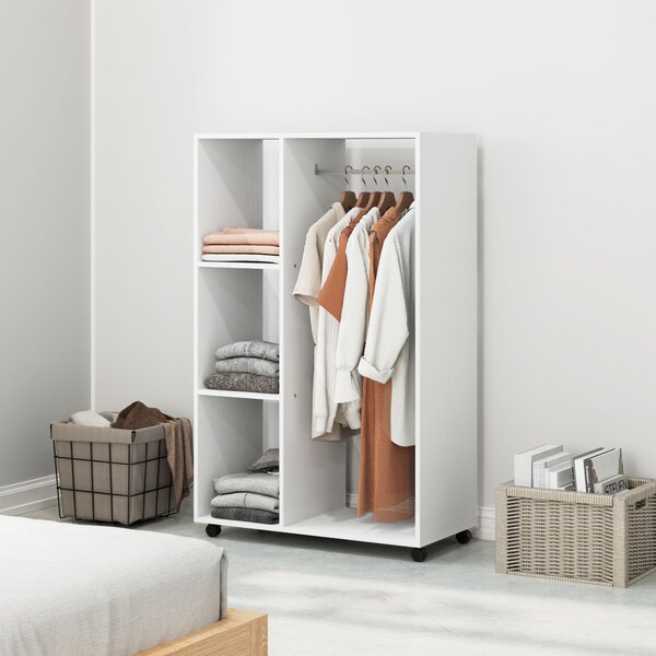 HOMCOM Armadio appendiabiti su ruote con barra e ripiano, 80x40x128 cm, Bianco | Aosom Italy