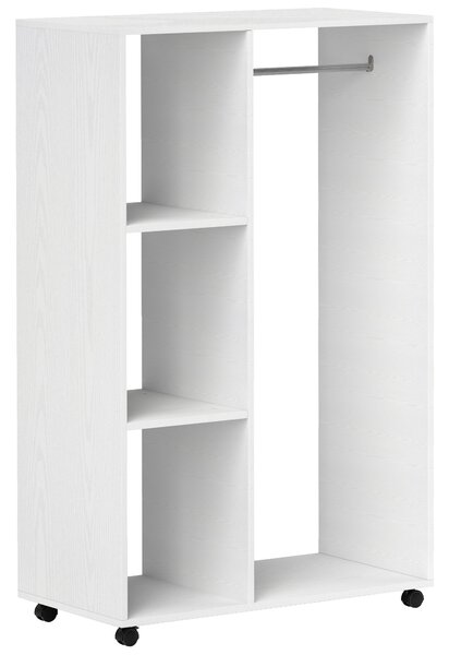 HOMCOM Armadio appendiabiti su ruote con barra e ripiano, 80x40x128 cm, Bianco | Aosom Italy