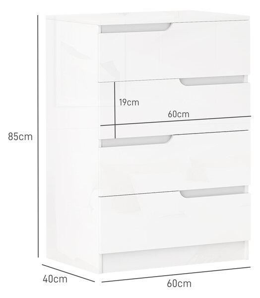 HOMCOM Cassettiera 4 cassetti con struttura in legno e piedini, Bianco | Aosom Italy