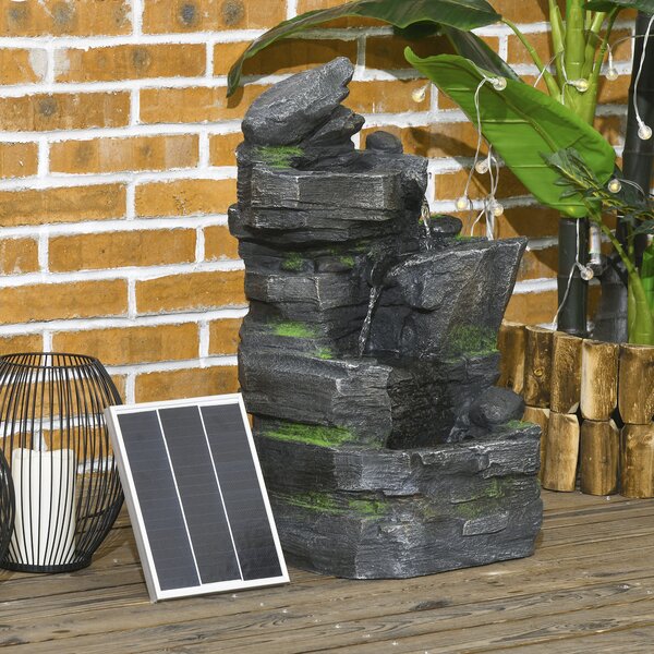 Outsunny Fontana giardino solare 4 livelli con LED, altezza 57 cm, Grigio | Aosom Italy