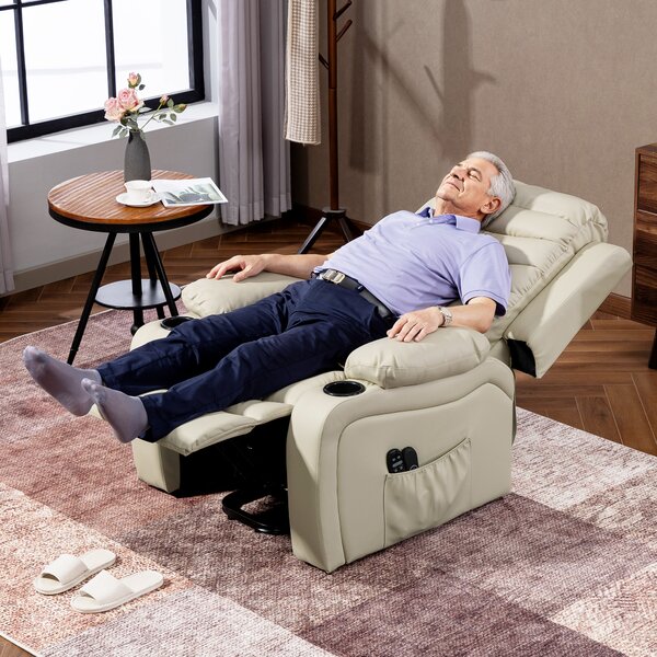 HOMCOM Poltrona relax elettrica con alzapersone, massaggio e riscaldamento, Crema | Aosom Italy