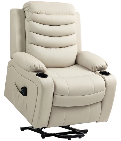 HOMCOM Poltrona relax elettrica con alzapersone, massaggio e riscaldamento, Crema | Aosom Italy