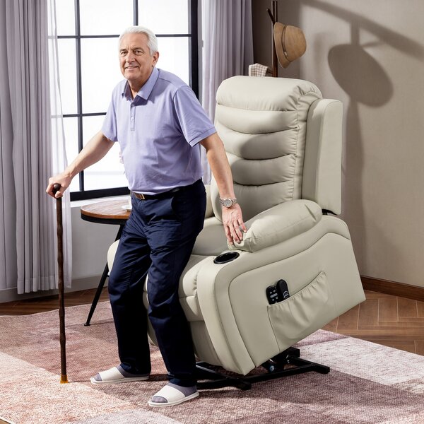 HOMCOM Poltrona relax elettrica con alzapersone, massaggio e riscaldamento, Crema | Aosom Italy